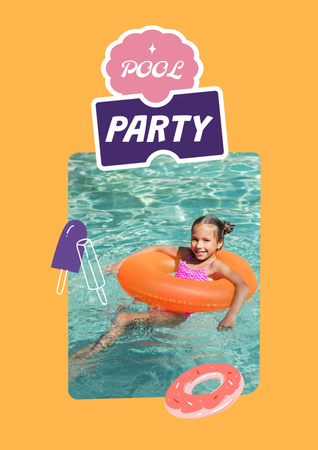Pool Party Invitation with Kid eating Watermelon Poster Design Template