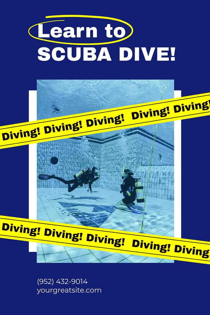 Scuba Diving Ad with People in Pool Pinterest Tasarım Şablonu