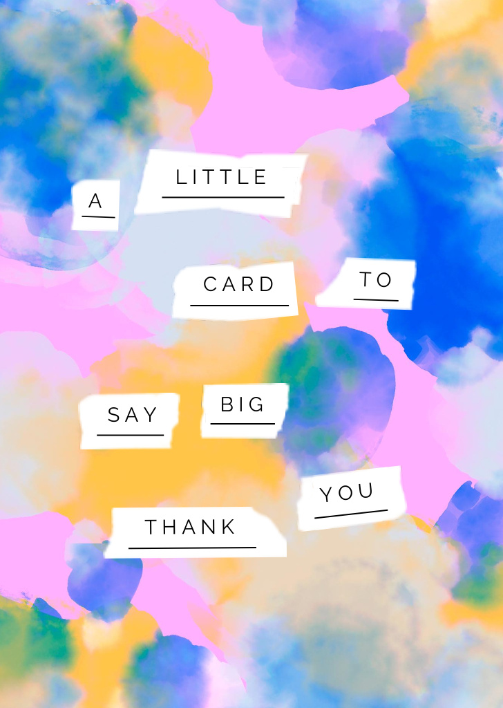 Thankful Phrase On Bright Watercolor Pattern Postcard A6 Vertical tervezősablon