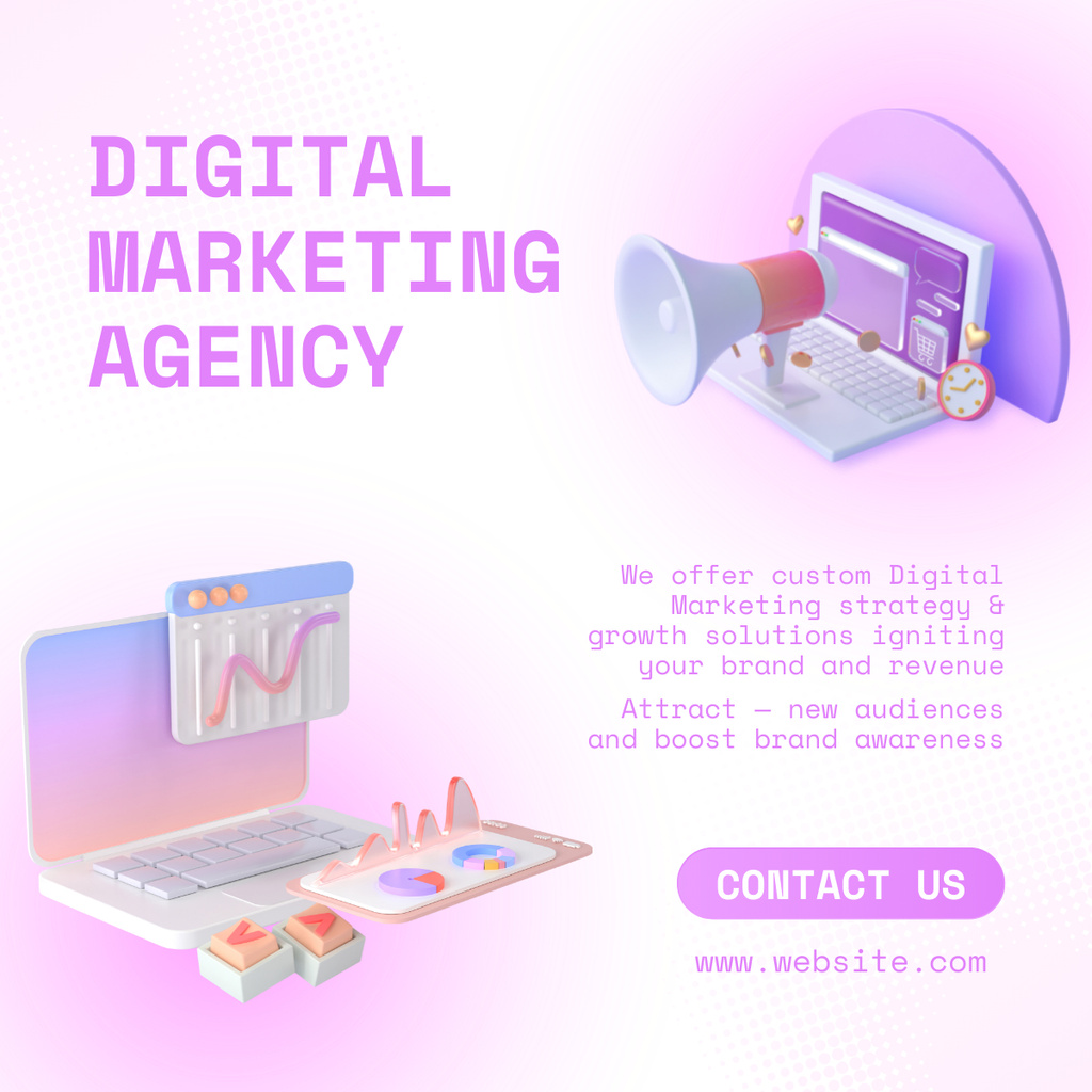 Digital Marketing Agency Ad with Isometric 3d Illustration LinkedIn post – шаблон для дизайна