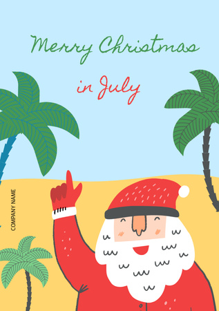 Merry Christmas in July Greeting with Cute Santa Claus Postcard A5 Vertical Design Template