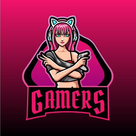 Gaming Community Invitation with Female Character Logo 1080x1080px Design Template