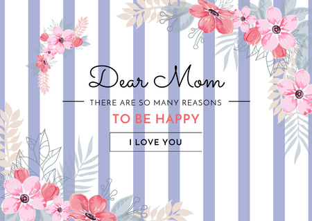 hyvää äitienpäivää tervehdys vaaleanpunaisissa kukissa Postcard Design Template