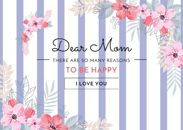 Happy Mother's Day Greeting in Pink Flowers Postcard Design Template