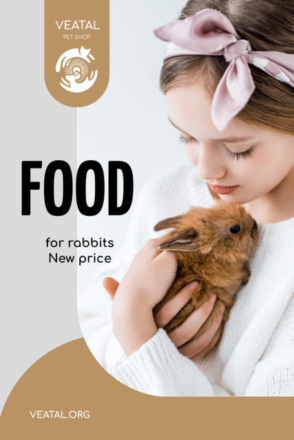 Healthy Pet Food Offer with Girl Hugging Bunny Flyer 4x6in Design Template