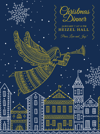 Platilla de diseño Christmas Dinner Invitation Angel Flying over City Poster US