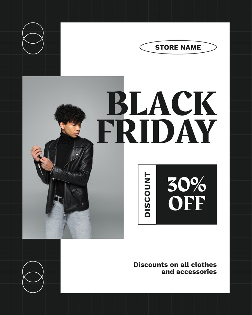Black Friday Discount with Stylish Young African American Man Instagram Post Verticalデザインテンプレート