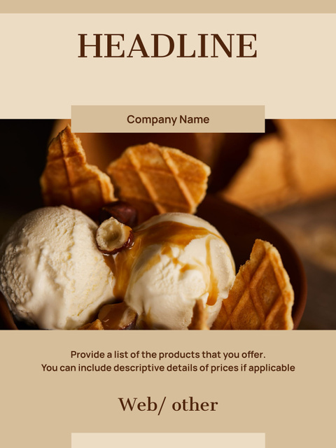 Delicious Ice Cream Balls with Waffles Poster US Design Template