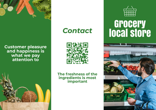 Local Grocery Store With Fruits In Bag Brochure Design Template