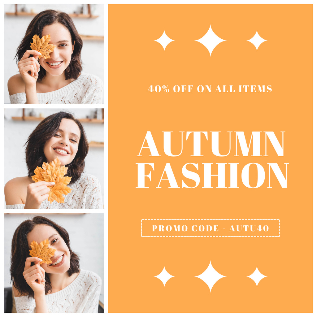 Modèle de visuel Autumn Clothing With Discounts By Promo Code Offer - Instagram AD