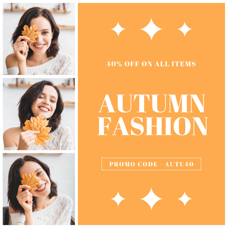 Autumn Clothing With Discounts By Promo Code Offer Instagram AD Design Template