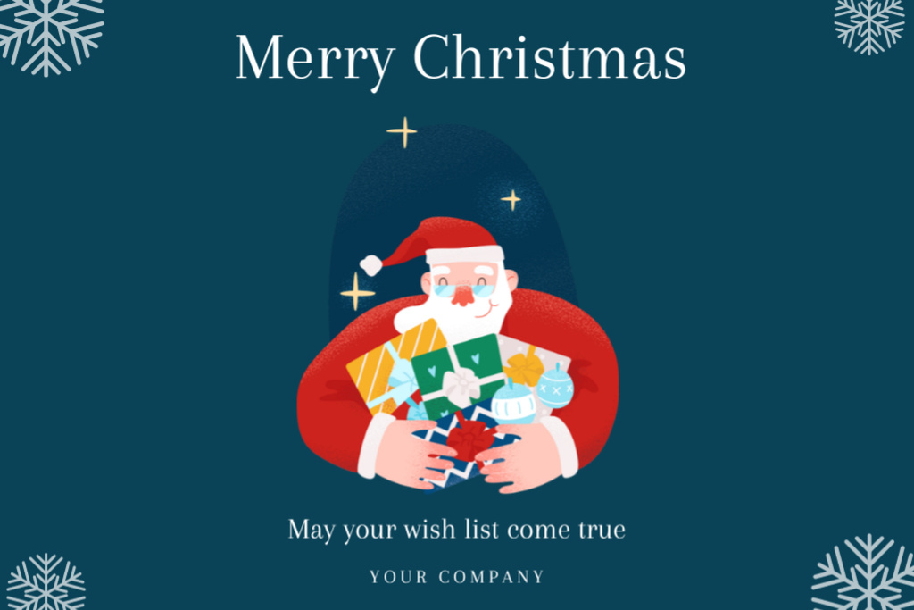 Lovely Christmas Wishes with Santa Claus Smiling Postcard 4x6in Design Template