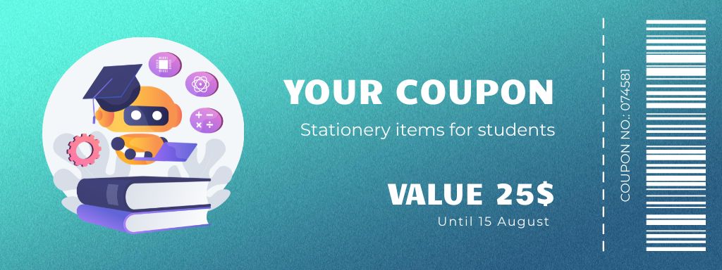 Offer Prices for Goods Stationery for Students Coupon Design Template