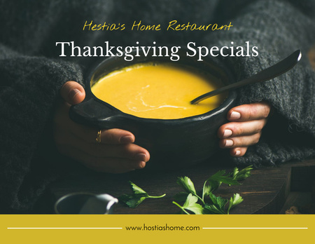 Modèle de visuel Menu spécial Thanksgiving avec une délicieuse soupe chaude aux légumes - Flyer 8.5x11in Horizontal