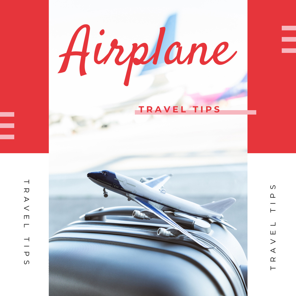 Travel Tips with Toy plane on suitcase Instagram Design Template