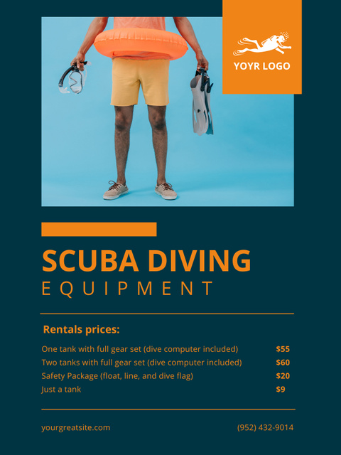 Scuba Diving Equipment Price List Poster US Modelo de Design