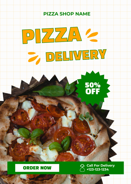 Discount Offer for Pizza Delivery with Tomatoes Flayer Modelo de Design