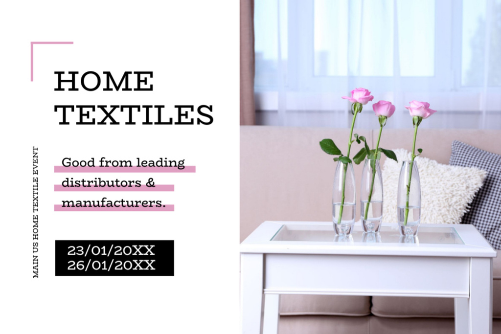 Home Textiles Event Announcement With Roses Postcard 4x6in Design Template