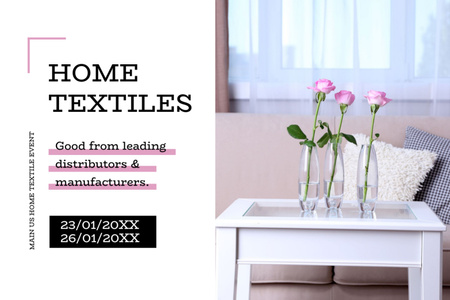Home textiles event announcement roses in Interior Postcard 4x6in Design Template