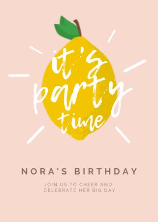 Birthday Party Announcement with Lemon Illustration Invitation Tasarım Şablonu
