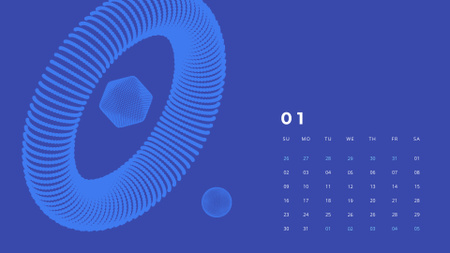 Illustration of Abstract Circle on Blue Calendar Design Template