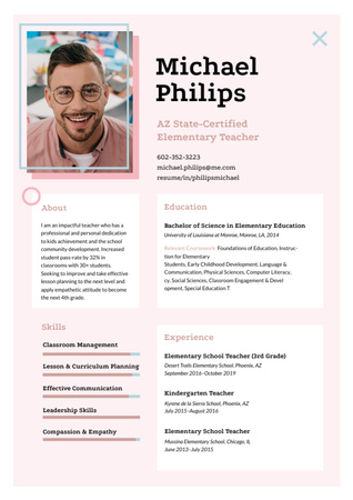 Plantilla de diseño de Elementary Teacher professional profile Resume 