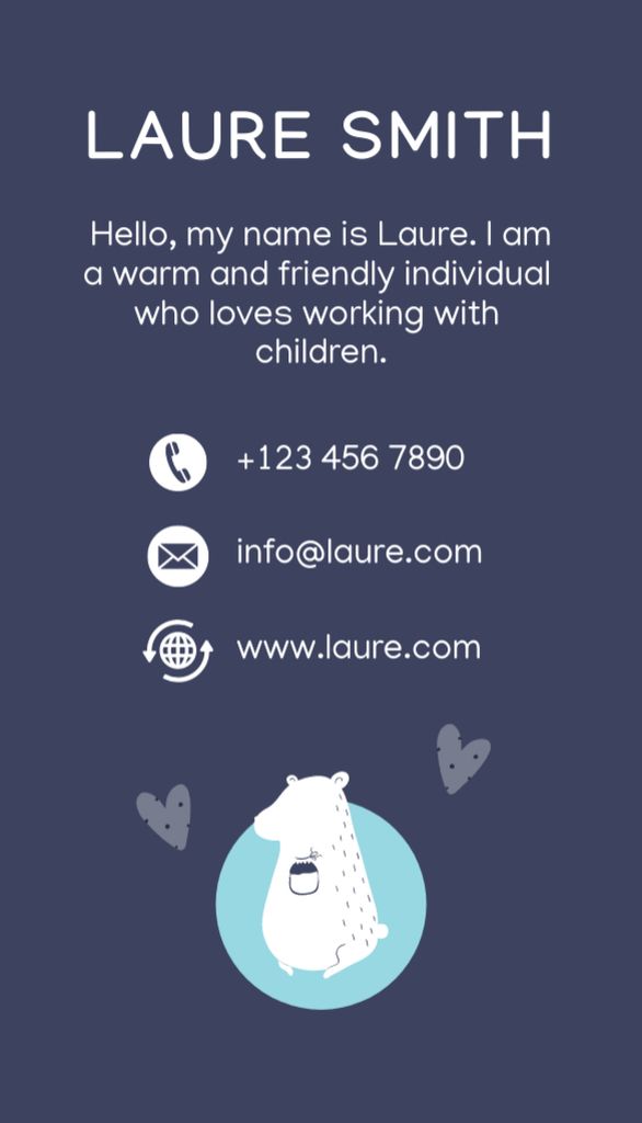 Child Care Specialist Contacts Business Card US Vertical Design Template