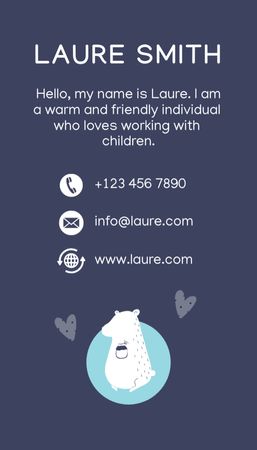 Template di design Child Care Specialist Contacts Business Card US Vertical
