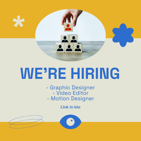 Hiring Announcement in Yellow and Blue Instagram Design Template