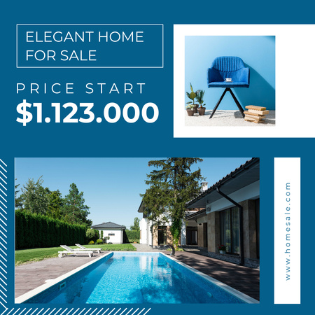 Elegant House Sale with Swimming Pool Instagram Design Template