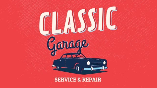 Garage Services Ad Vintage Car in Red Title Design Template