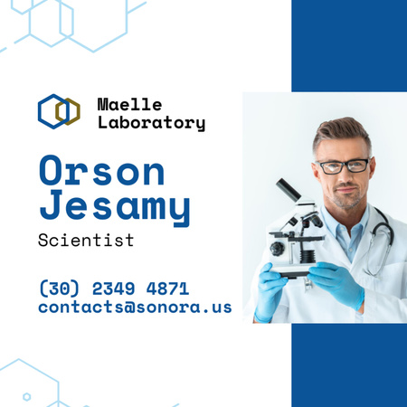 Science Laboratory Ad with in Blue Square 65x65mm Design Template
