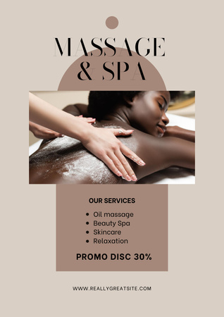 Young Woman Enjoying Body Massage at Spa Poster Design Template