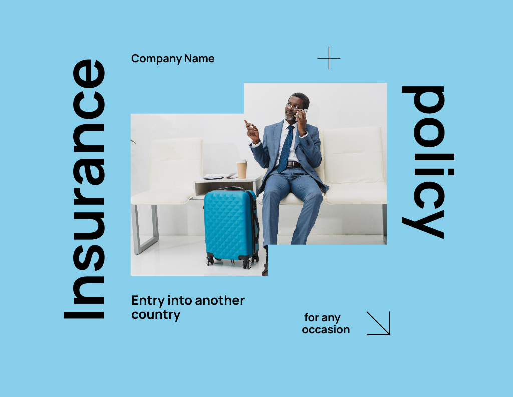 Travel Insurance Offer on Blue Ad Flyer 8.5x11in Horizontal Modelo de Design