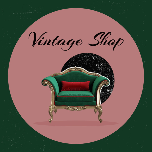 Exquisite Armchair In Vintage Furniture Shop Animated Logoデザインテンプレート