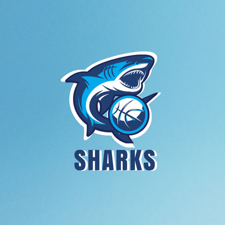 Sport Team Emblem with Shark Logo 1080x1080pxデザインテンプレート