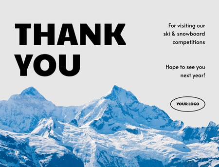 Plantilla de diseño de Agradecimiento por Visitar Competiciones de Esquí y Snowboard Postcard 4.2x5.5in 
