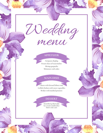 Designvorlage Lila Blumen auf der Liste der Hochzeitsspeisen für Menu 8.5x11in