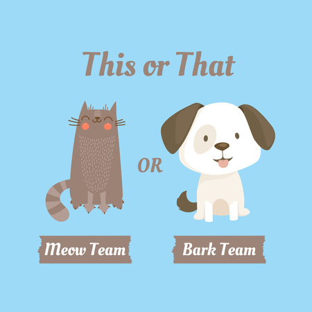 Cute Illustration of Cat and Dog Instagram Design Template