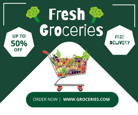 Veggies And Fruits In Trolley With Free Delivery Facebook Design Template