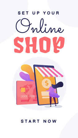 Ontwerpsjabloon van Instagram Video Story van Online Shop Ad with Credit Card Illustration
