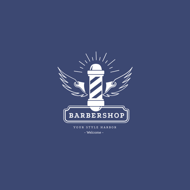 Plantilla de diseño de Barbershop Ad with Striped Lamp in Blue Logo 1080x1080px 