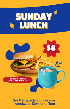 Oferta de Almoço de Domingo com Fast Food e Chocolate Quente Recipe Card Modelo de Design