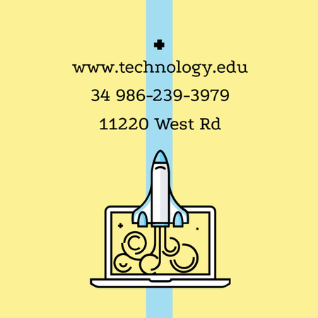 Technology School with Rocket Launching from Laptop Square 65x65mm Design Template