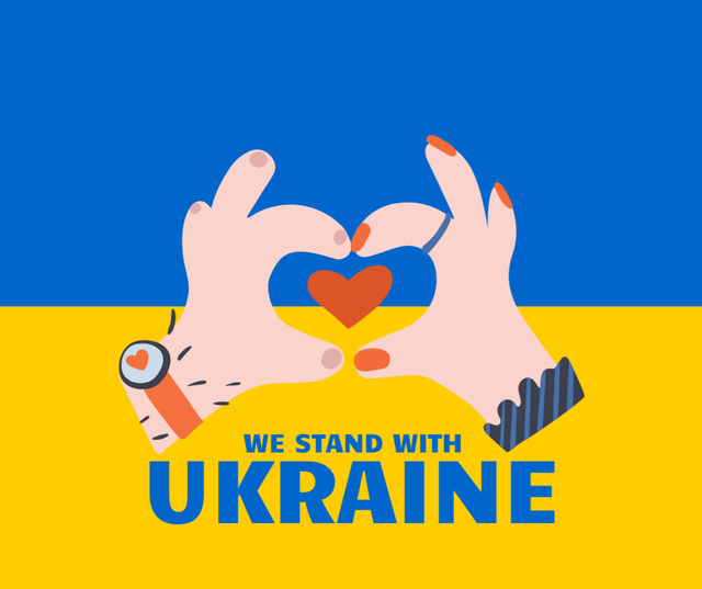 Ontwerpsjabloon van Facebook van Hands holding Heart on Ukrainian Flag