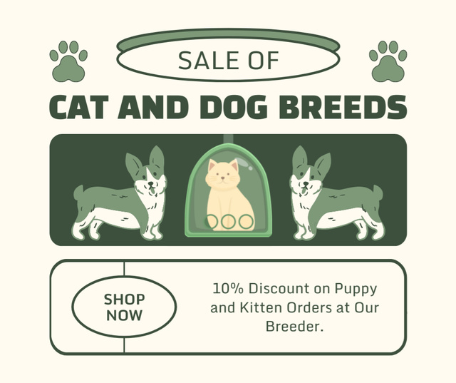 Designvorlage Discount on Diverse Cats and Dogs Breeds für Facebook