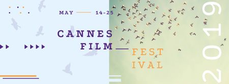 Anúncio do Festival de Cinema de Cannes com pássaros voadores Facebook cover Modelo de Design