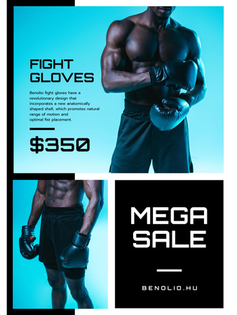 Fight Gloves Sale with athletic Man Poster US Design Template