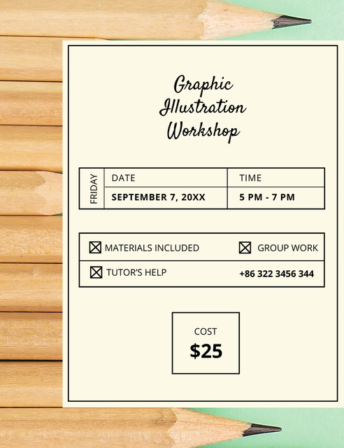 Drawing Workshop With Graphite Pencils Invitation 13.9x10.7cm Design Template