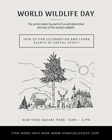 World Wildlife Day Event Announcement Nature Drawing Poster 16x20in Design Template